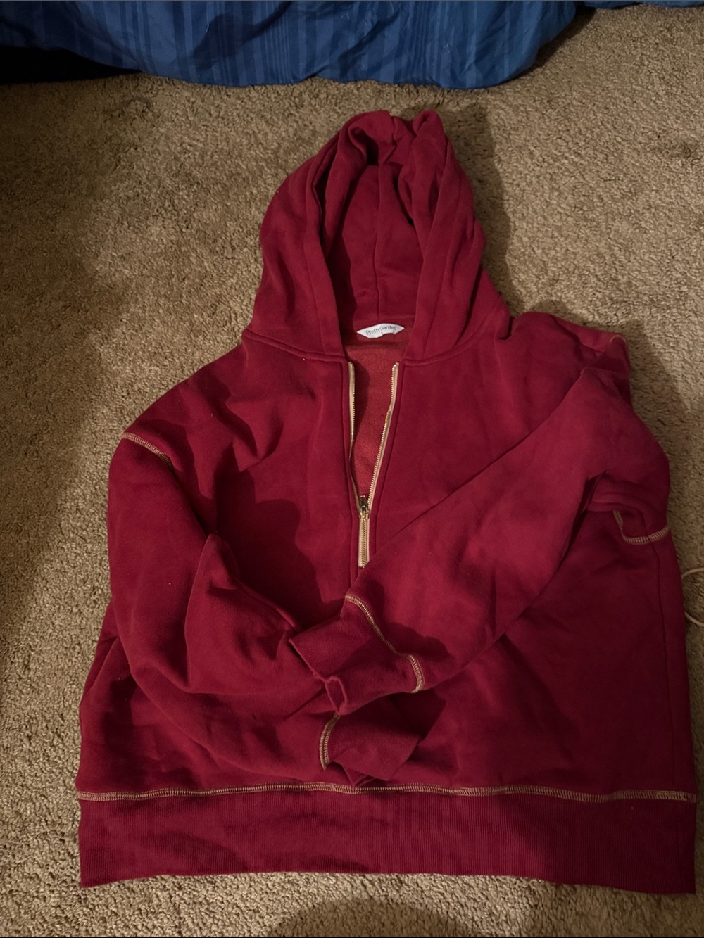 Women's Half-Zip Hooded Sweatshirt - Burgundy
